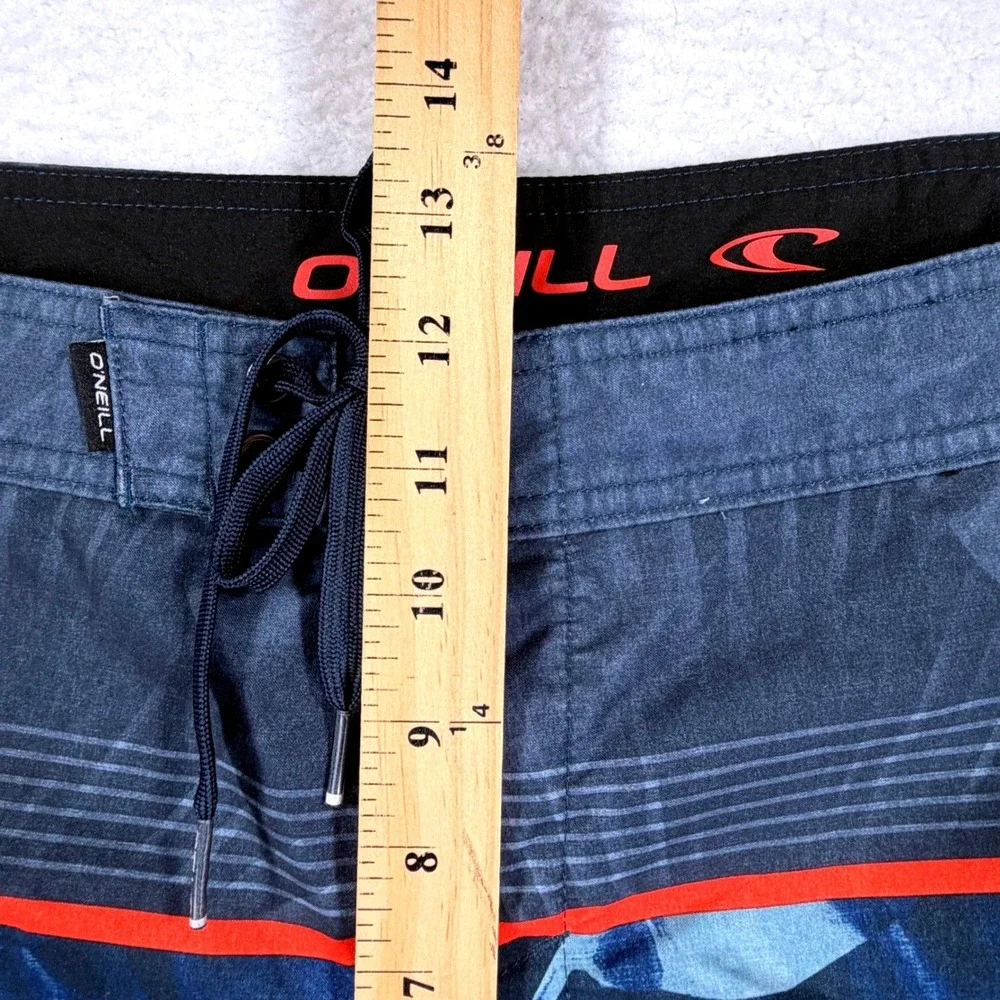 O'Neill Board Shorts Mens 38‎ Blue Tropical Palm Leaf Striped Swim Trunks